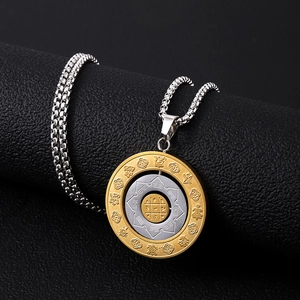 Collana con Ciondolo Vintage in Acciaio al Titanio Rotante Segni Zodiacali Cinesi Otto Trigrammi per Uomo Donna Gioielli Portafortuna