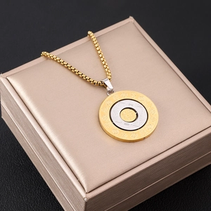 Collana con ciondolo rotante zodiacale in acciaio inossidabile bicolore oro e argento