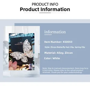 Detailed view of the zircon crystal butterfly hair clip with alloy spring mechanism