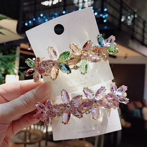 Fermagli per capelli a fiore in cristallo con strass colorati e clip dorata