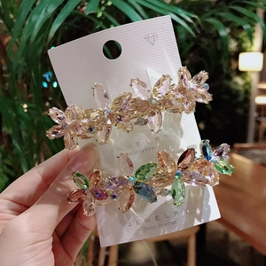 Set di fermagli per capelli con fiori di cristallo e strass colorati e champagne
