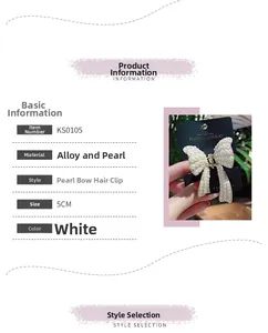 Dettaglio molletta per capelli 5cm con fiocco di perle eleganti e lega metallica