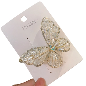 Sparkling crystal butterfly hair clip with gold metal base and full zircon inlay