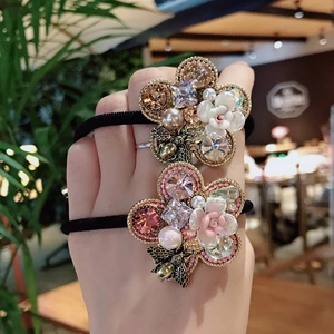 Baroque Flower Artificial Pearl Hair Ties For Women Vintage Bee Rhinestone Crystal Elastic Hair Bands Elegant Sweet Headwear Accessories