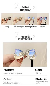 Detail of rhinestone bow hair tie showing alloy crystal craftsmanship and 5.2cm size