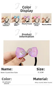 Detail view of 5.2CM bow-knot hair tie featuring mocha crystals and rhinestone accents