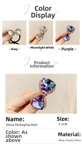 Detail showing crystal bow hair tie with triangle cut rhinestones and alloy base