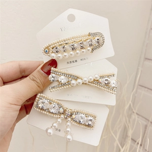 Set di 3 fermagli per capelli dorati con strass scintillanti, perle bianche e cristalli