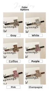 Detail showing bear hair clips with rhinestones in grey white coffee purple pink champagne