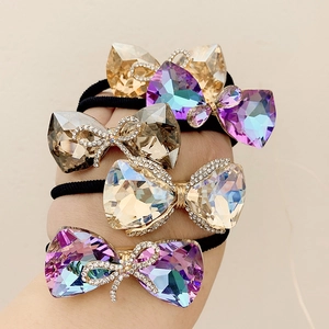 Elegant Crystal Rhinestone Bow Knot Hair Tie Alloy High Elastic Hair Rope Ponytail Holder For Women Girls Wedding Jewelry