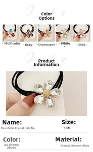 Dettaglio degli elastici per capelli con fiori di cristallo da 3cm in cinque colori