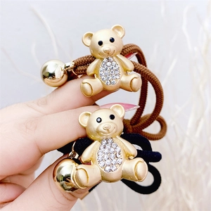 Elastic hair ties featuring crystal teddy bear pendants and golden bells for women