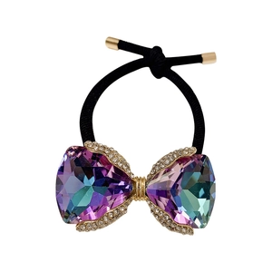 Elegant butterfly crystal hair tie with blue-purple gradient stone and rhinestones