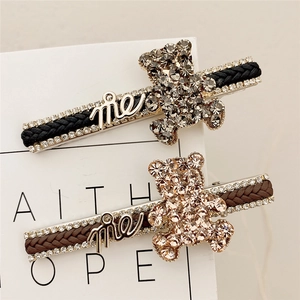 Korean Style Alloy Bear Hair Clip Sparkling Rhinestone Inlaid Duckbill Clip Women Side Hair Styling Fashion Accessory