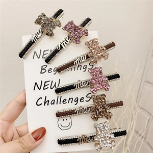 Set of six bear rhinestone hair clips in various colors with elegant braided textures