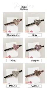 Detailed set of six colorful rhinestone heart hair clips with braided leather straps