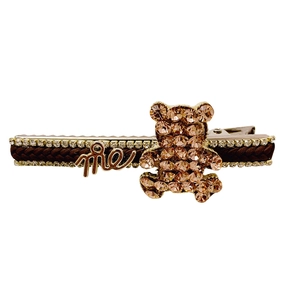 Cute bear hair clip with champagne rhinestones and me lettering on brown base