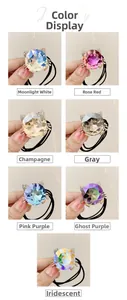 Close-up of cat-shaped crystal hair ties in seven different vibrant color options