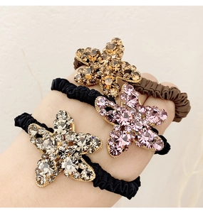 Détails d'élastiques à cheveux en étoile avec strass roses, champagne et gris argenté