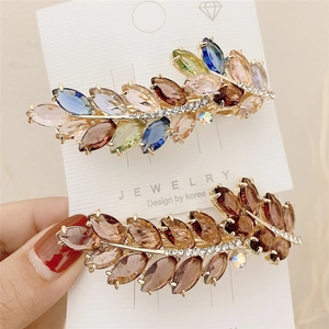 Korean Style Leaf Shaped Spring Hair Clip Alloy Rhinestone Hairpin Elegant Hair Accessory For Women Party Daily Hair Decor