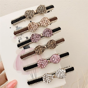 Ensemble de barrettes à cheveux nuds en strass avec ruban tressé en six coloris