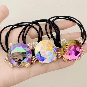 Korean Style Cute Cat Shaped Hair Tie Alloy Rhinestone Elastic Hair Band For Women Fashion Hair Accessories