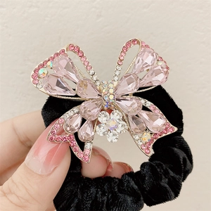 Elegante Elastico Per Capelli In Velluto Con Fiocco E Strass Per Donna Ragazza Elastico Con Farfalla In Lega Gioielli Per Capelli