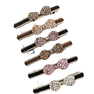 Set de 6 barrettes à cheveux tressées avec nœud en strass pour un style élégant