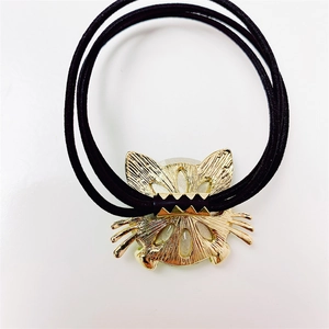 Cute golden cat charm hair tie with durable black elastic bands for women and girls