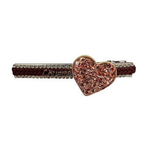 Braided hair clip with rhinestones, 'Loveme' gold lettering and large pink heart decor