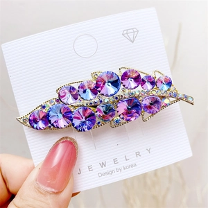 Elegant Alloy Crystal Leaf Duckbill Hair Clip Korean Style Gradient Rhinestone Leaf Hair Accessory For Women Jewelry