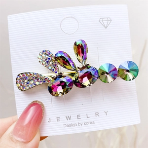 Elegant dragonfly hair clip with colorful crystal rhinestones on a gold alloy base