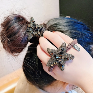 Elastico per capelli a stella con cristalli neri e fascia ad alta elasticità per donna