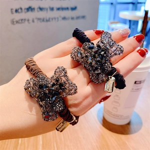 Elastici per capelli con orsetti in strass scintillanti, colori nero e marrone con ciondoli