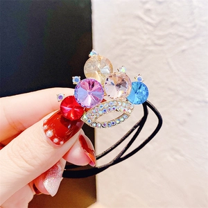 Elastico per capelli corona in cristallo con strass multicolore su fascia nera elastica
