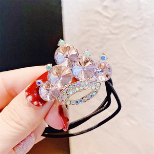 Elastico per capelli a corona di strass con lacci neri ad alta elasticità