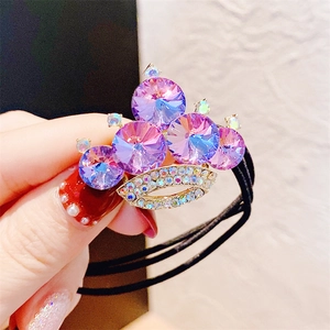 Elastico per capelli a corona di lusso con cristallo sfumato blu-viola e strass lucidi