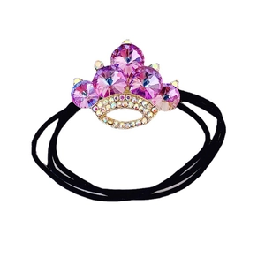 Elastico per capelli con corona di cristallo viola e tre fili neri ad alta elasticità