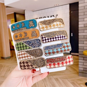 Lot de 10 barrettes à cheveux à motif pied-de-poule avec strass au style de mode coréen