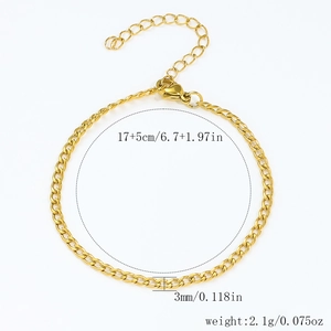 Κλασικό επιχρυσωμένο βραχιόλι 3mm 18k με επέκταση, ρυθμιζόμενο μήκος 17+5 εκατοστά