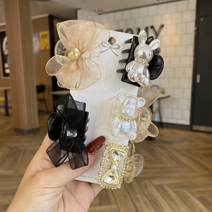 Five-piece organza bow and pearl bear hair claw clip set for elegant women hair styling