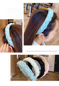 Detail view of multi-colored organza braided headbands with high top volume for women