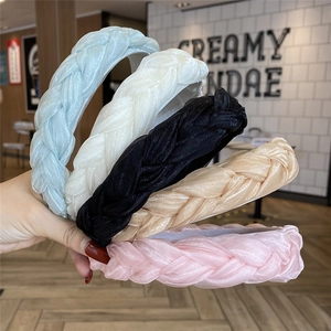 Braided Organza Headband Women Wide Plain Solid Color Hair Band Sweet Korean Style Elegant Hair Hoop Daily Hair Accessories