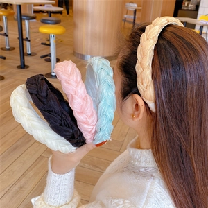 Braided organza headband set in pastel colors for a stylish high skull top look
