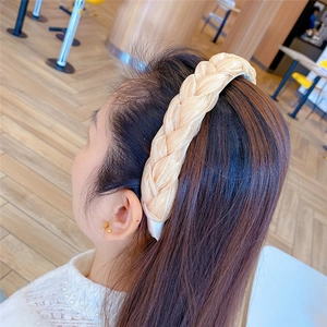 Champagne organza braided headband for women with high top wide band design