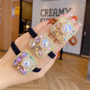 Vintage Baroque Heart Square Artificial Pearl Hair Ties For Women Luxury Rhinestone Bee Elastic Hair Bands Gold Plated Alloy Hair Accessories