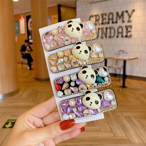 Baroque Carré Panda Ours Pinces à Cheveux BB Clips Strass Künstliche Perle Élastiques à Cheveux Doux Cartoon Accessoires Cheveux Femme