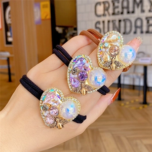 Vintage pearl hair ties with baroque heart pendants and crystal bee charms for women