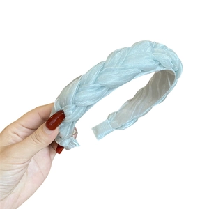 Light blue organza twisted headband for women with a stylish high-top braided design