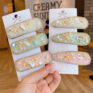 Handmade shell and pearl BB hair clips set with Bohemian style and resin glitter